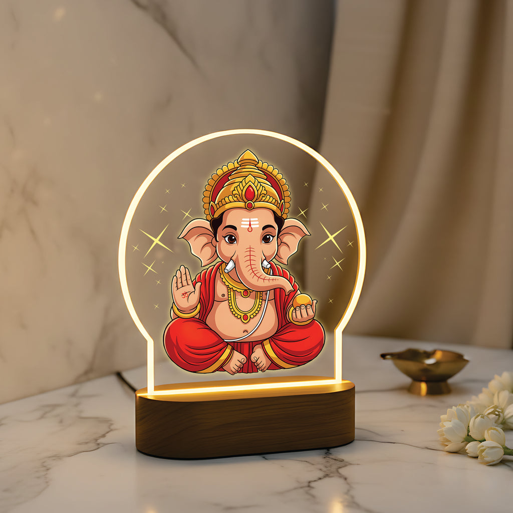Lord Ganesha LED Night Light - Divine Golden Crown Ganesha