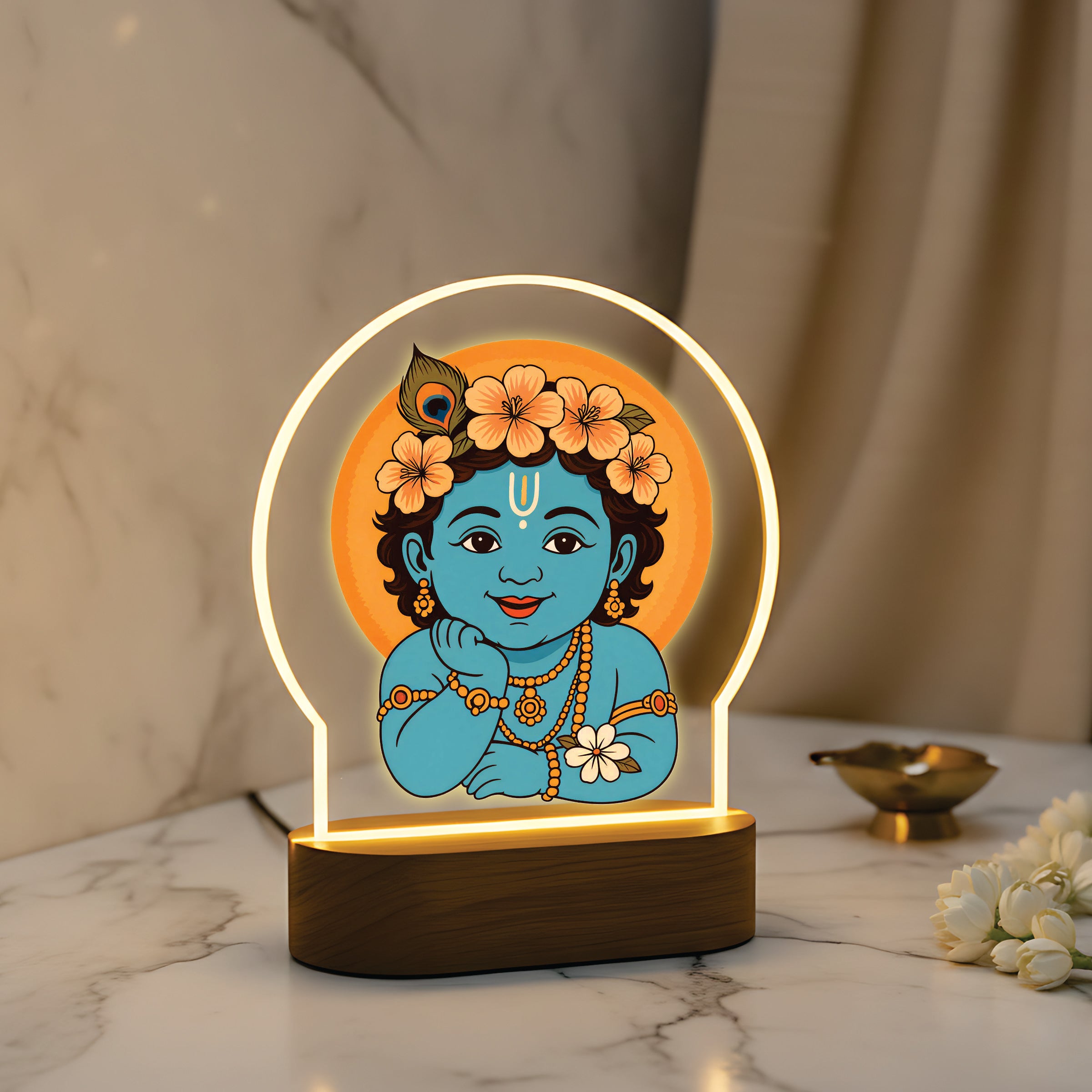 Cute Baby Krishna LED Night Light - Krishna with Flower Crown