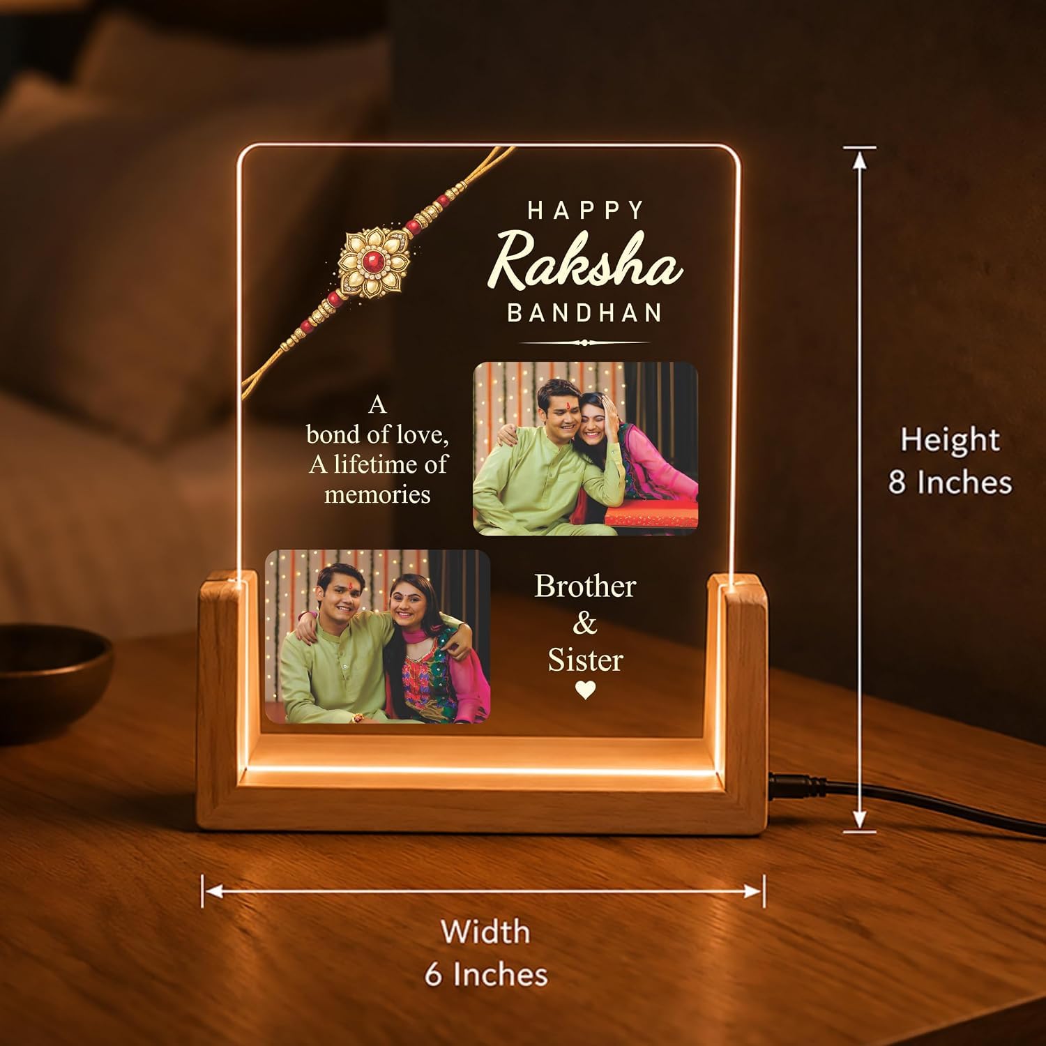 Personalized Rakhi LED Photo Frame - Mandala