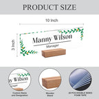 Acrylic name plate layout, 10 in by 3 in, with Manny Wilson and manager