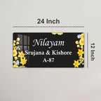 24x12 in black acrylic door name plate with yellow flower border and white lettering