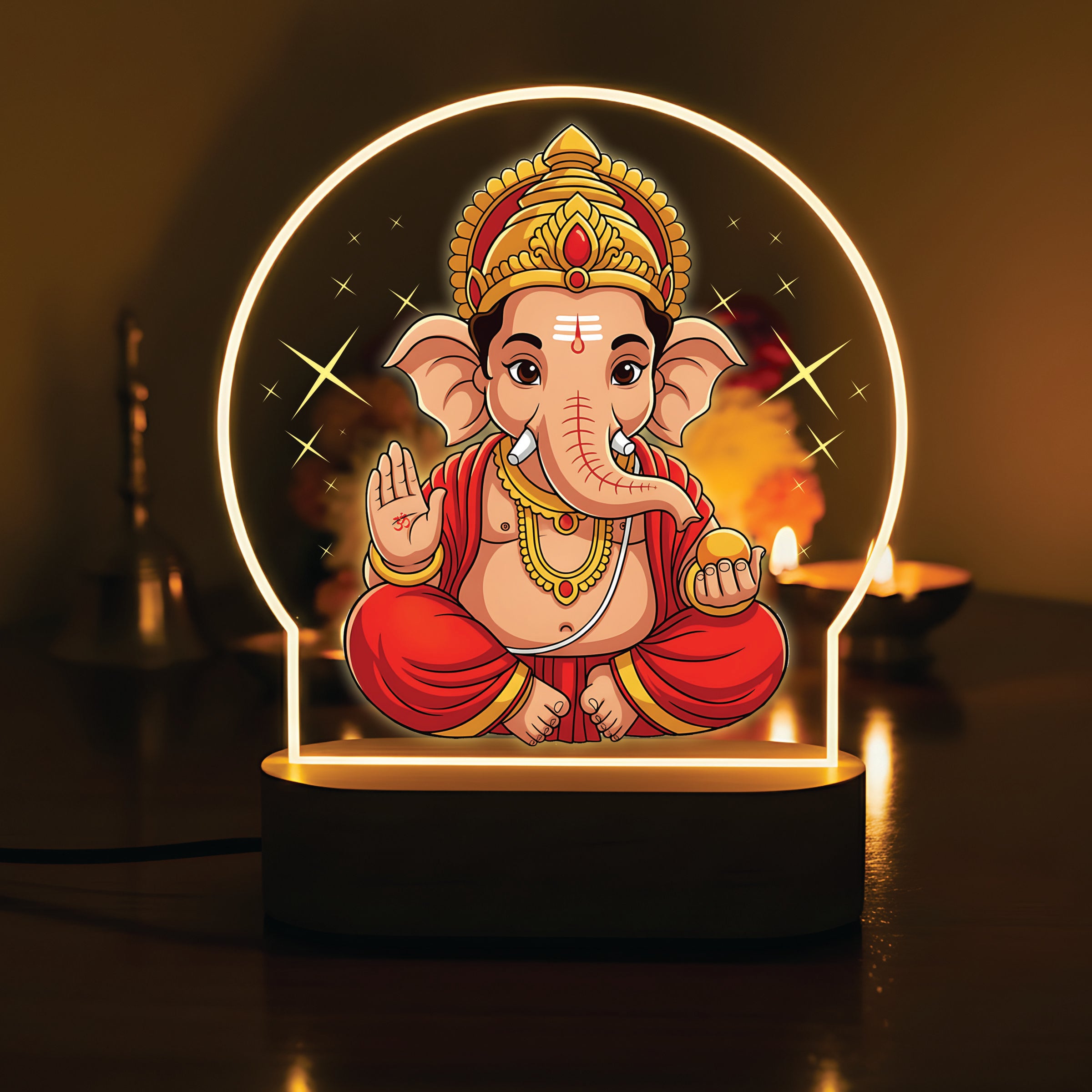 Lord Ganesha LED Night Light - Divine Golden Crown Ganesha