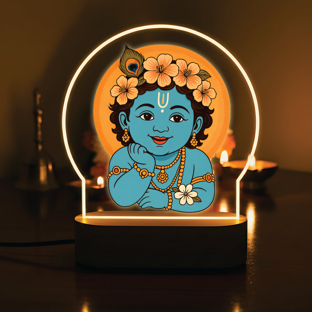 Cute Baby Krishna LED Night Light - Krishna with Flower Crown