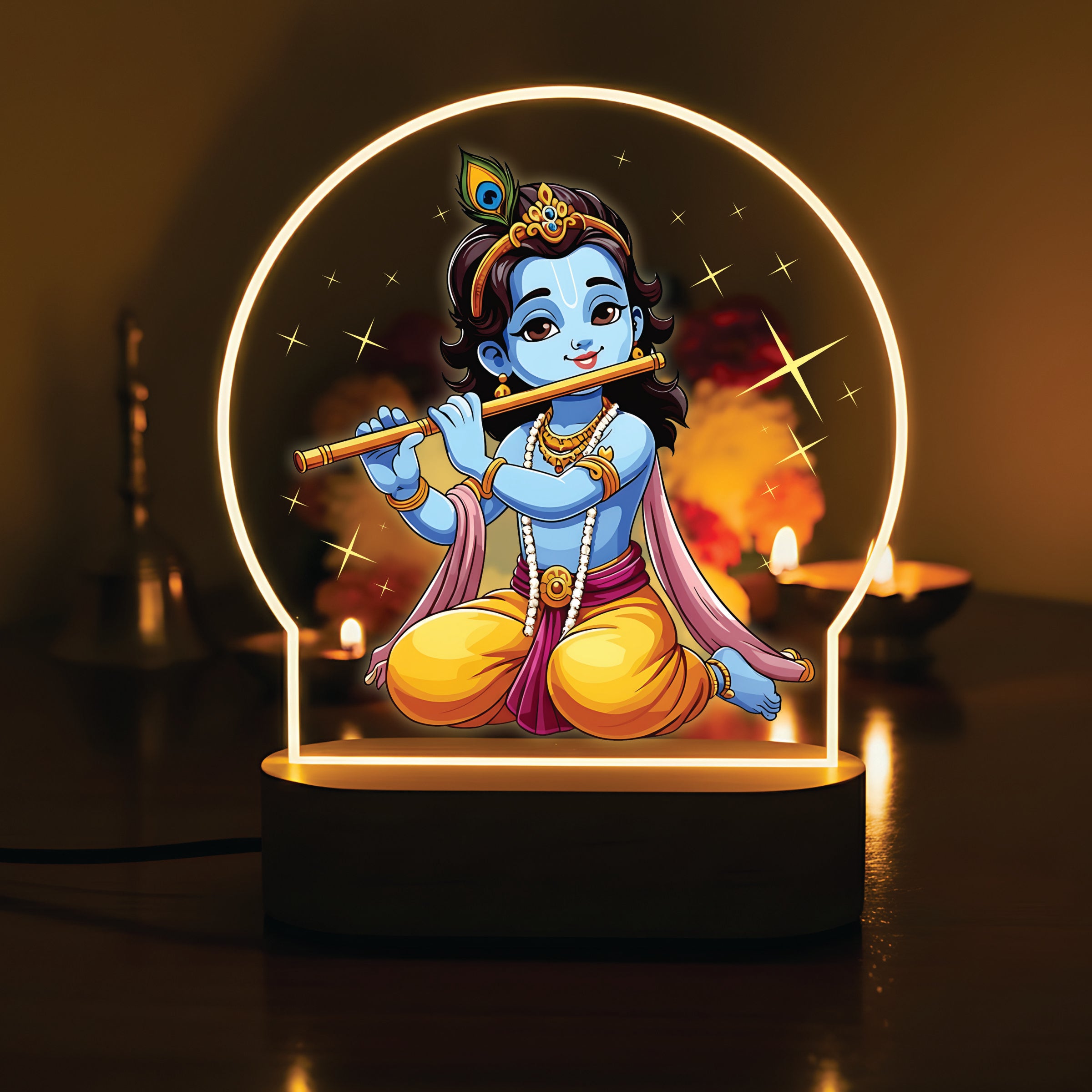 Sitting Bal Krishna Flute LED Lamp - Krishna with Flute