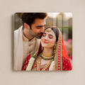 Square acrylic wall photo frame with rounded corners, showing a couple portrait photo