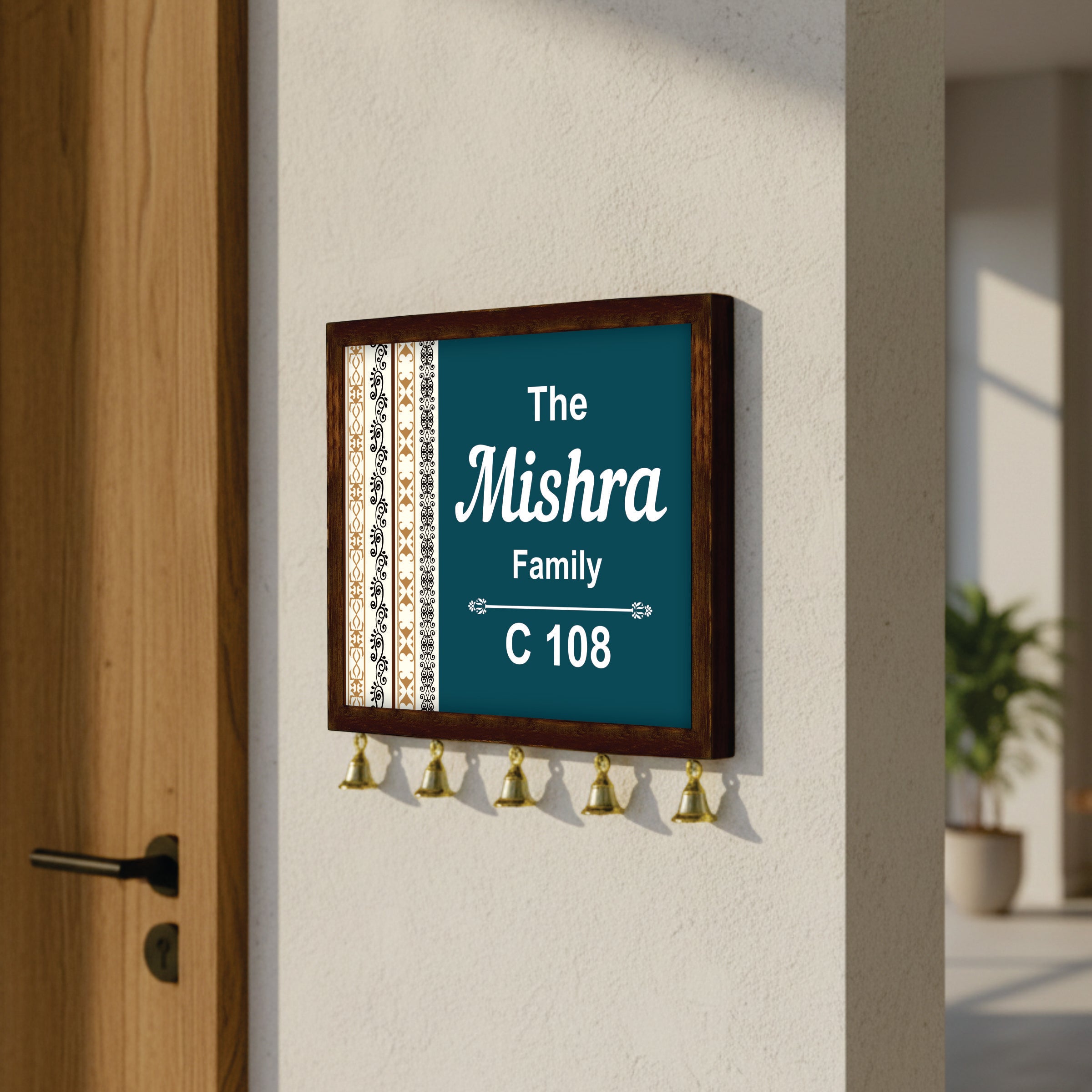 Personalized Wooden Couple Name Plate with Bells | Custom Home Entrance Board | Traditional Wall Décor (Copy) (Copy)