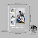 Acrylic LED photo frame with photo layout and size measurements diagram.