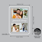 LED acrylic photo frame collage layout with light wood base and 0.5cm thickness detail