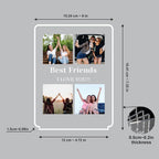 LED acrylic photo frame size diagram with quad photo layout and border