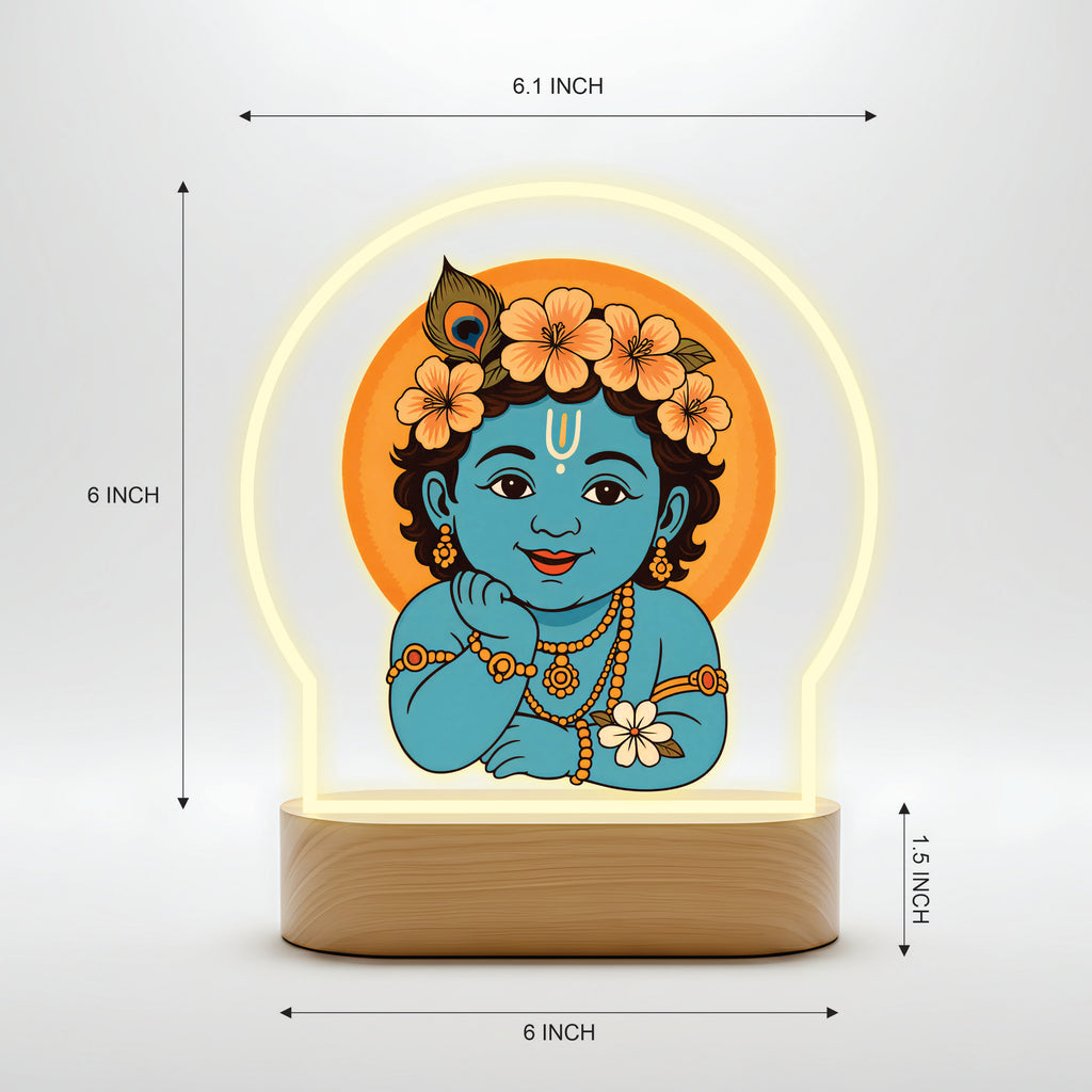 Cute Baby Krishna LED Night Light - Krishna with Flower Crown