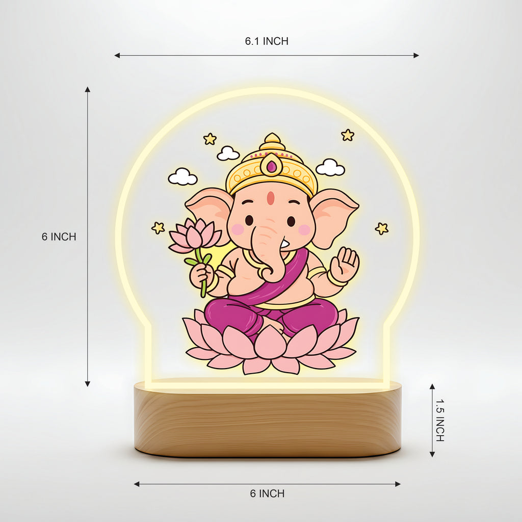 Lord Ganesha LED Table Lamp - Pink Lotus Sitting Ganesha