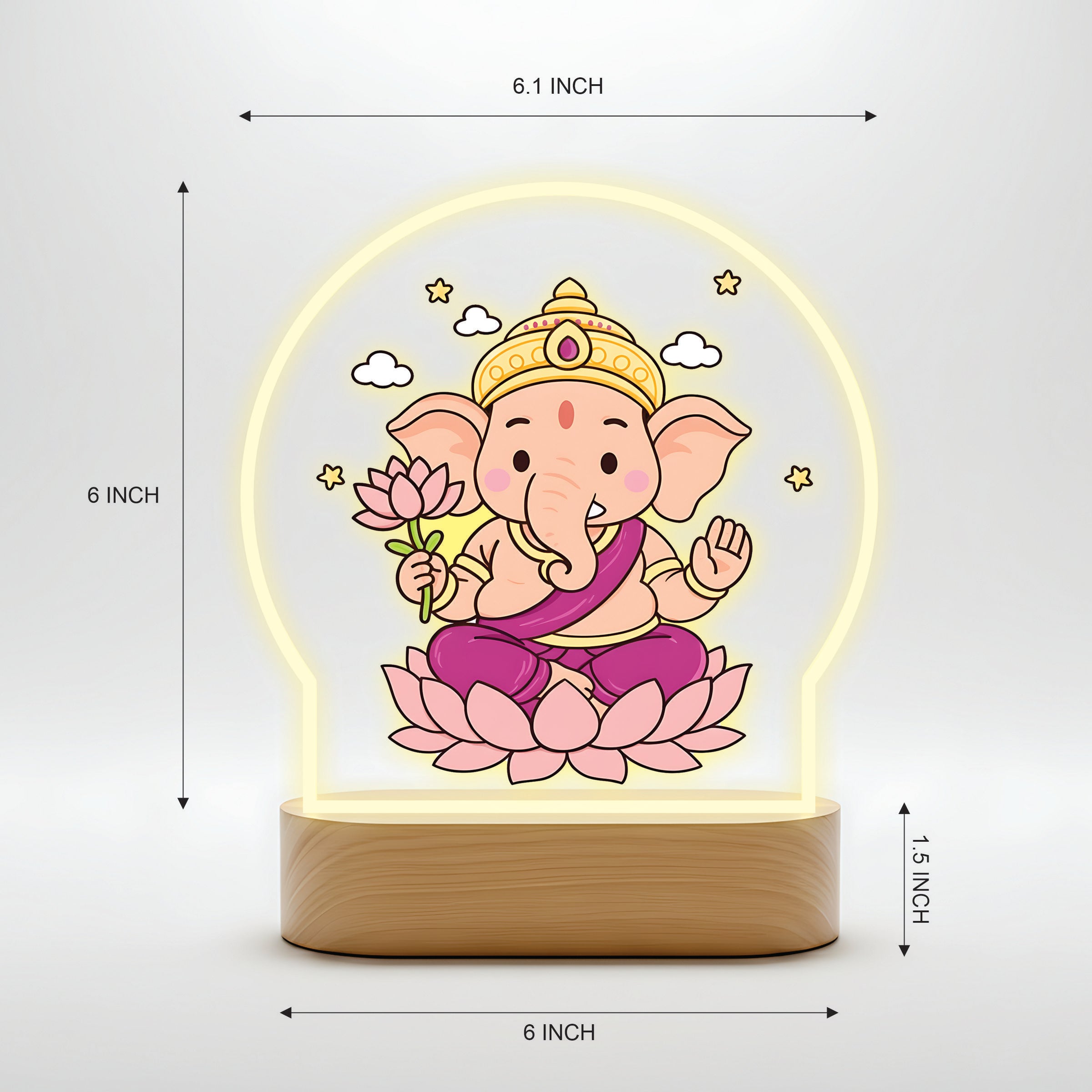 Lord Ganesha LED Table Lamp - Pink Lotus Sitting Ganesha