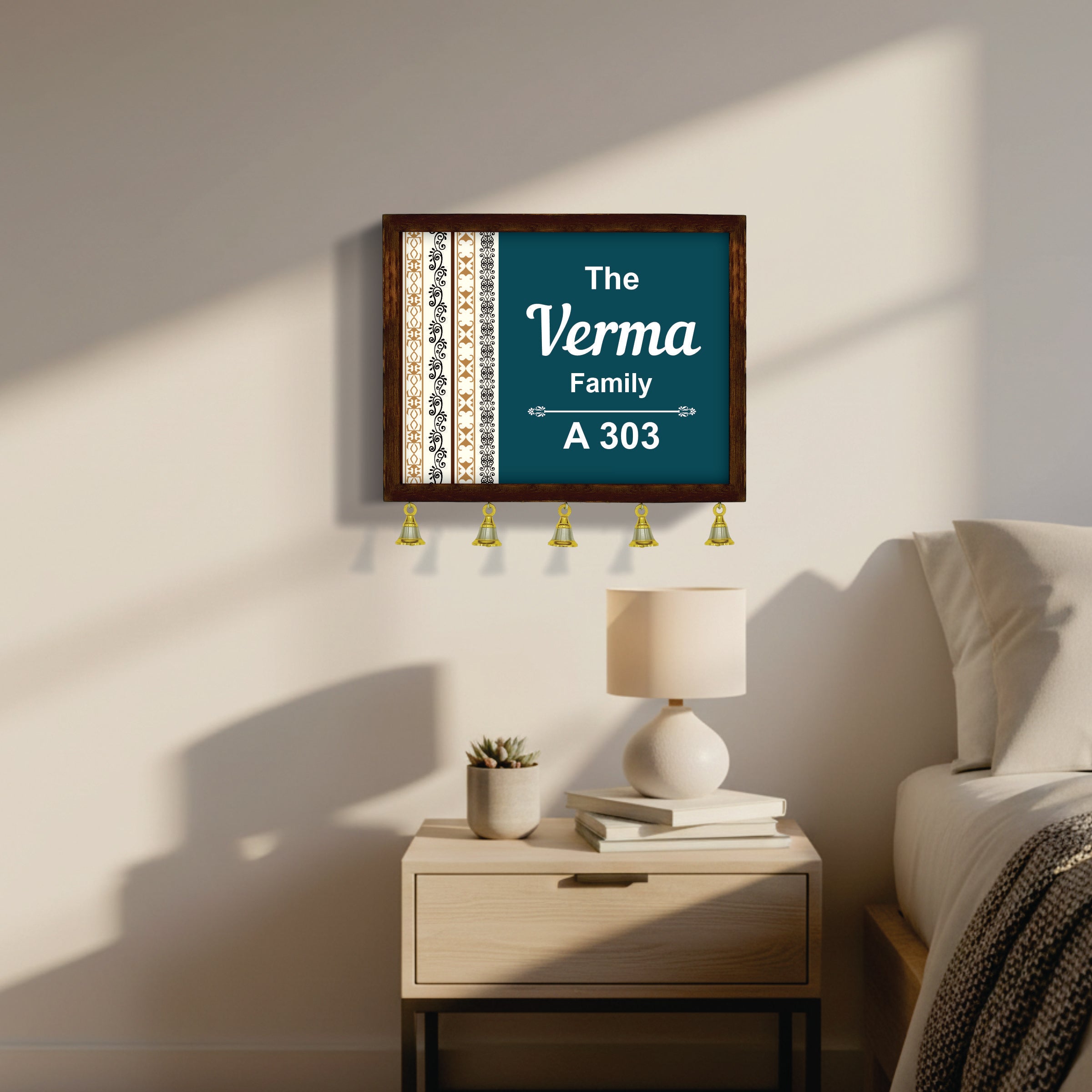 Personalized Wooden Couple Name Plate with Bells | Custom Home Entrance Board | Traditional Wall Décor (Copy) (Copy)