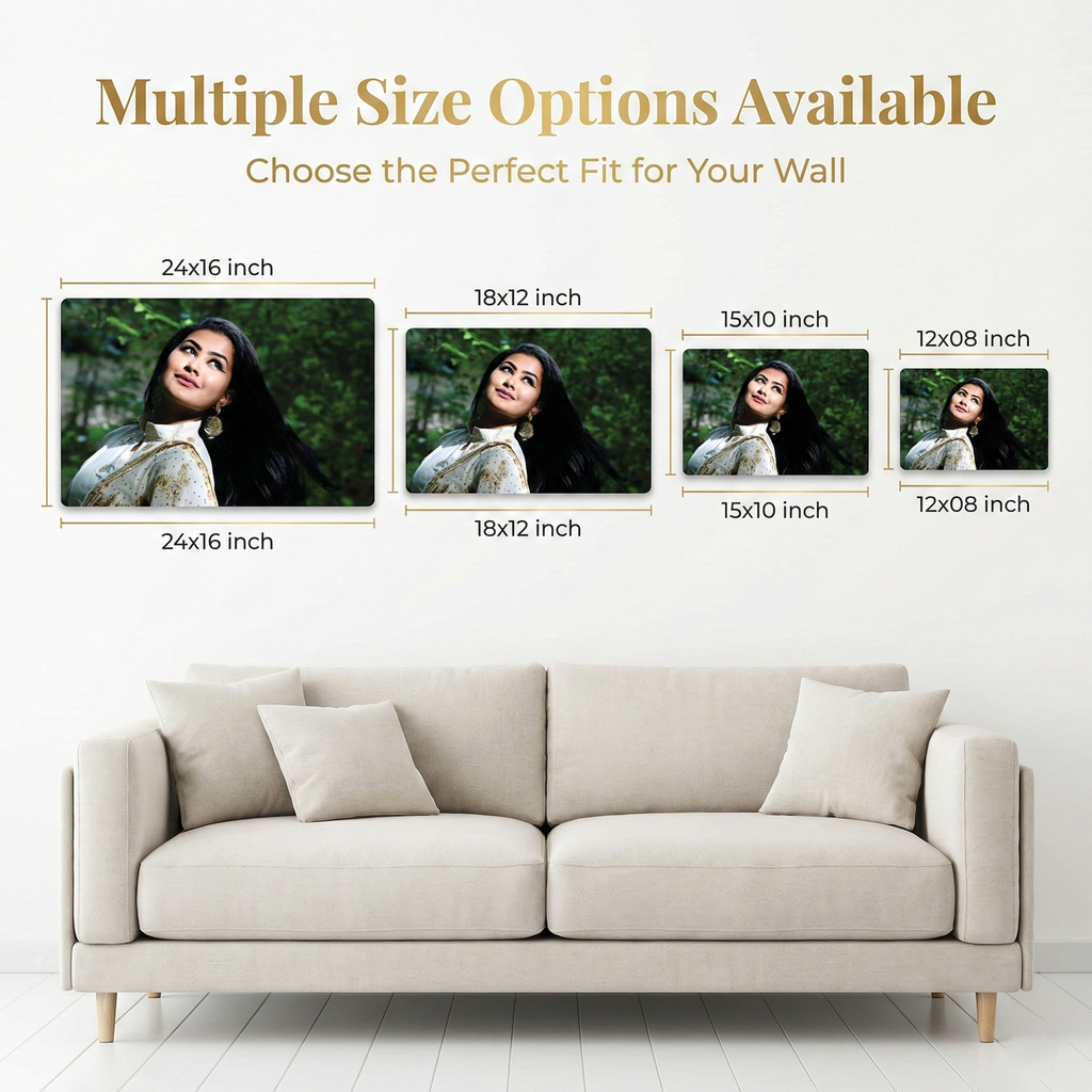 Clear acrylic photo frame size options: 24x16, 18x12, 15x10, 12x08 inches