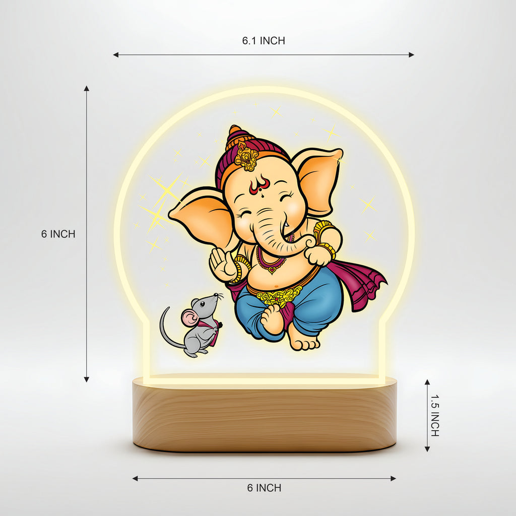 Lord Ganesha LED Night Light - Joyful Ganesha and Mushak