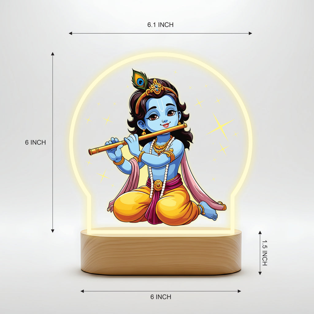 Sitting Bal Krishna Flute LED Lamp - Krishna with Flute