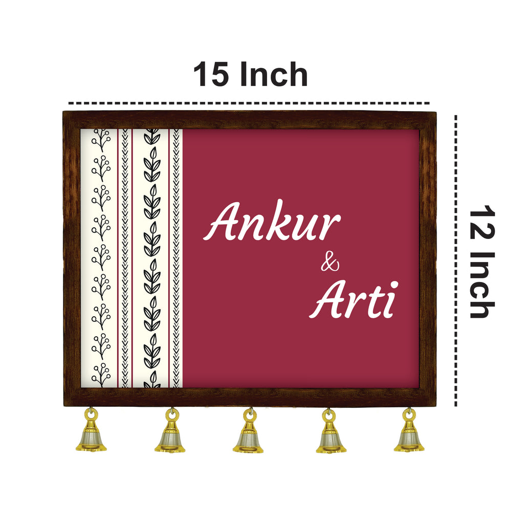 Personalized Wooden Couple Name Plate with Bells | Custom Home Entrance Board | Traditional Wall Décor