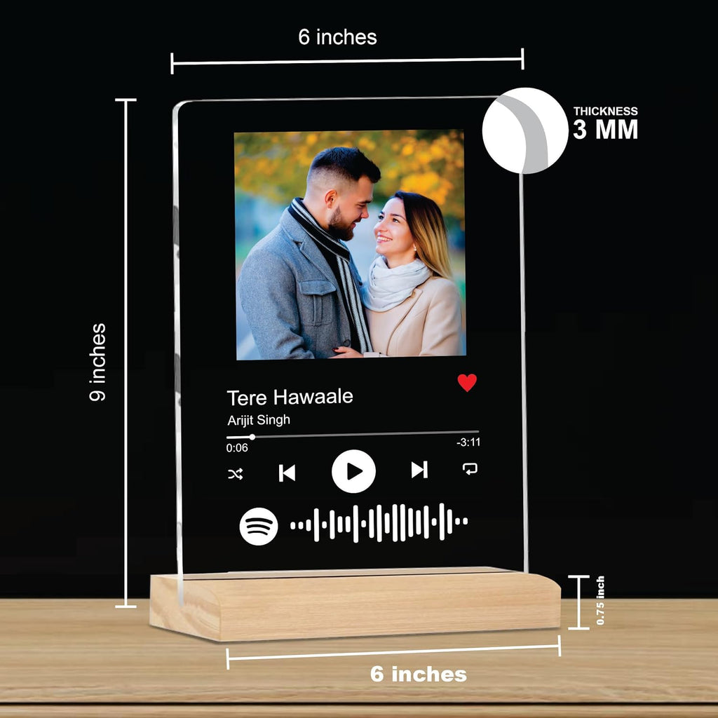 Giftplease Customized Photo & Spotify Plaque,Personalized Tabletop Rectangular Photo Frame With Wooden Stand,Spotify Frame,Gift,Birthday,Anniversary,Gift For Brother & Sister(6 * 9 Inches,Transparent)