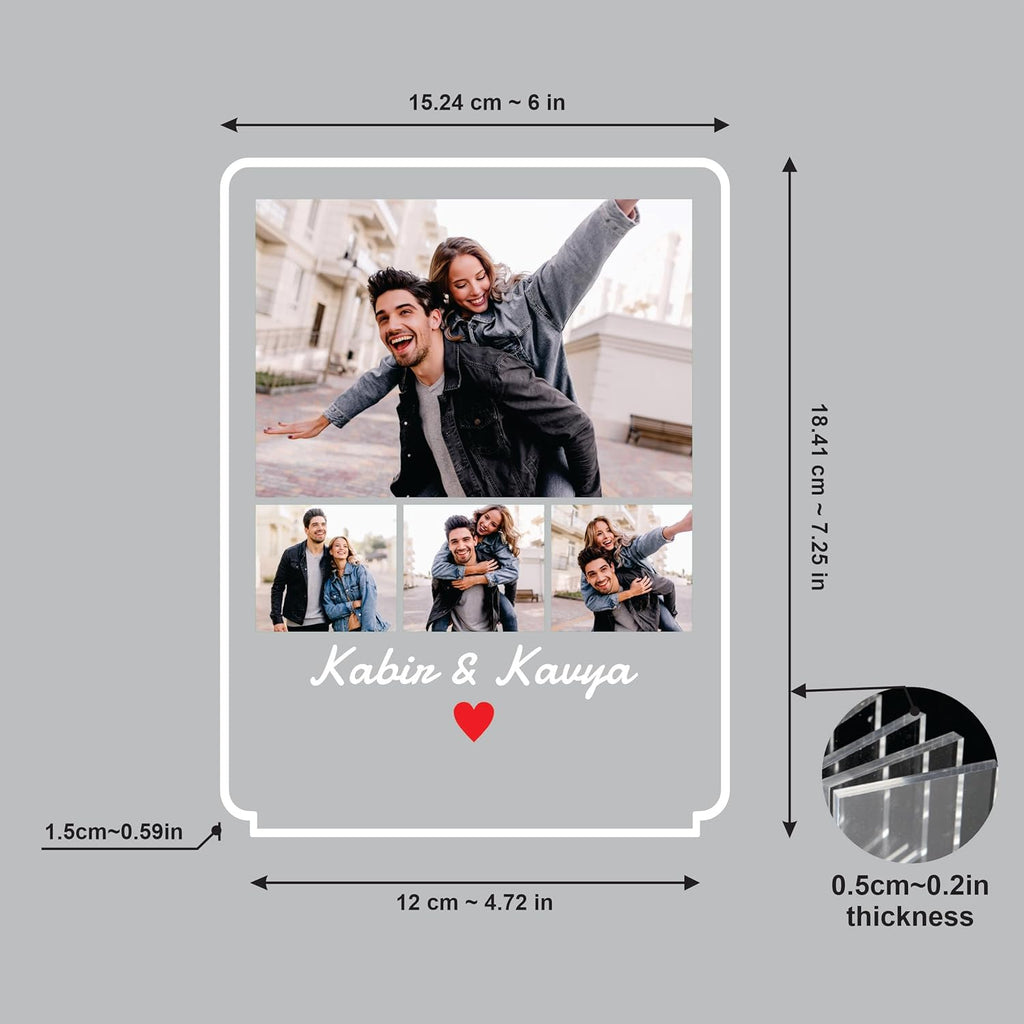 LED acrylic photo frame size diagram with measurements and 0.5cm thickness shown
