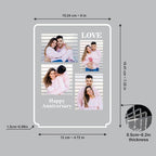 LED acrylic photo frame size diagram with 4-photo layout and overall measurements