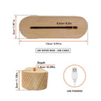 LED acrylic photo frame with light wood base and USB cable thickness detail