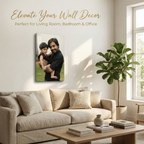Crystal clear acrylic wall photo frame with a couple holding a baby portrait.