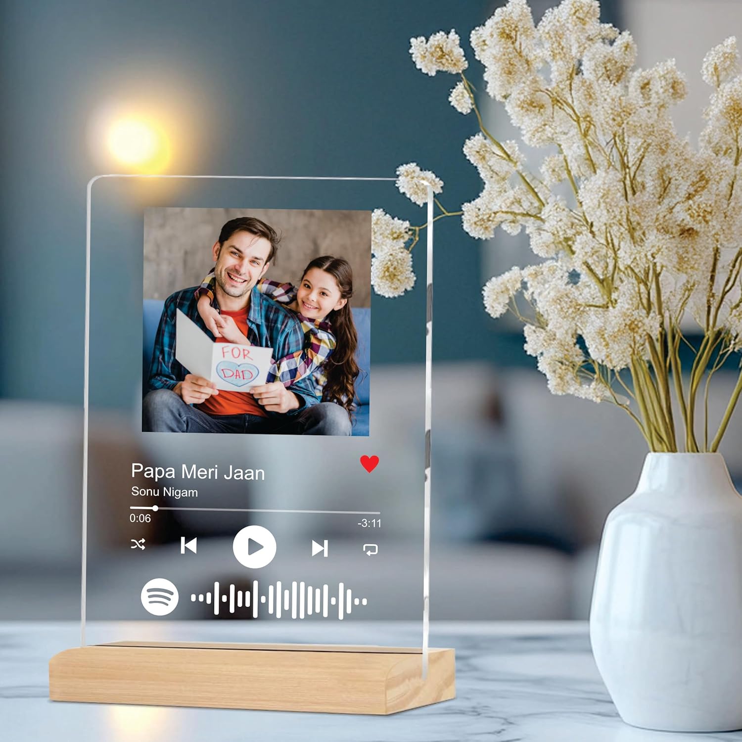 Giftplease Customized Photo & Spotify Plaque,Personalized Tabletop Rectangular Photo Frame With Wooden Stand,Spotify Frame,Gift,Birthday,Anniversary,Gift For Brother & Sister(6 * 9 Inches,Transparent)