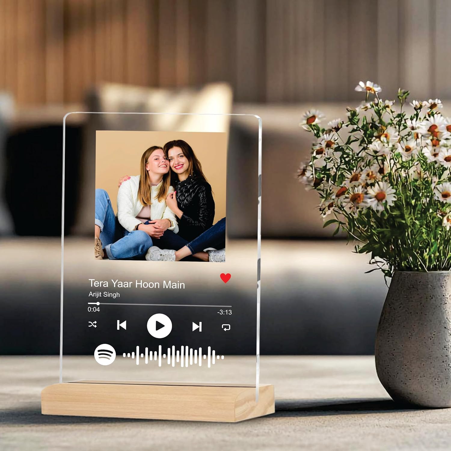Giftplease Customized Photo & Spotify Plaque,Personalized Tabletop Rectangular Photo Frame With Wooden Stand,Spotify Frame,Gift,Birthday,Anniversary,Gift For Brother & Sister(6 * 9 Inches,Transparent)
