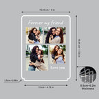 LED acrylic photo frame diagram with wood base size and 0.2in thickness shown