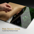 Acrylic photo frame being unpeeled from protective film by hand