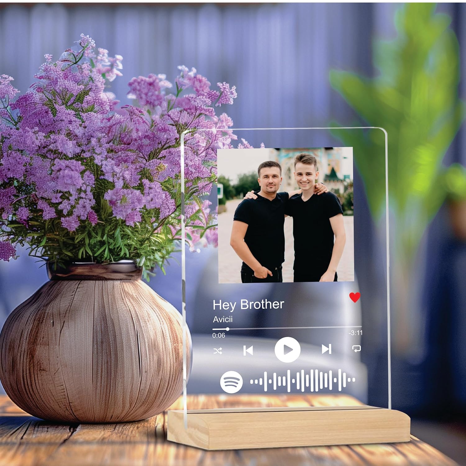 Giftplease Customized Photo & Spotify Plaque,Personalized Tabletop Rectangular Photo Frame With Wooden Stand,Spotify Frame,Gift,Birthday,Anniversary,Gift For Brother & Sister(6 * 9 Inches,Transparent)