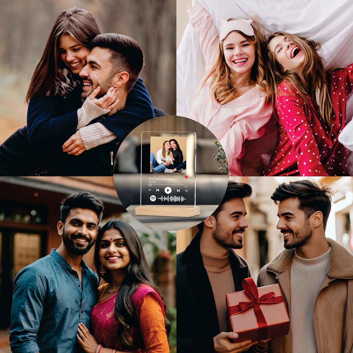 Giftplease Customized Photo & Spotify Plaque,Personalized Tabletop Rectangular Photo Frame With Wooden Stand,Spotify Frame,Gift,Birthday,Anniversary,Gift For Brother & Sister(6 * 9 Inches,Transparent)