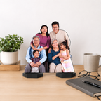 Family photo acrylic cutouts on black bases, desktop display set of two
