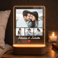 Warm LED acrylic photo frame with three photo slots, Adrian & Juliette, heart icon