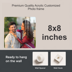 Square acrylic photo frame with wall spacer and wall hook for hanging