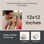 12x12 clear acrylic photo frame with wall spacer and hook for mounting