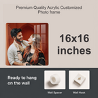 Square acrylic photo frame with rounded corners, showing a couple posing in a photo