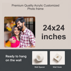 Square acrylic photo frame, 24x24 inches, ready to hang with wall spacer and hook
