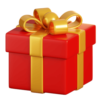 Wrapped red gift box with gold ribbon bow and matching gift wrap